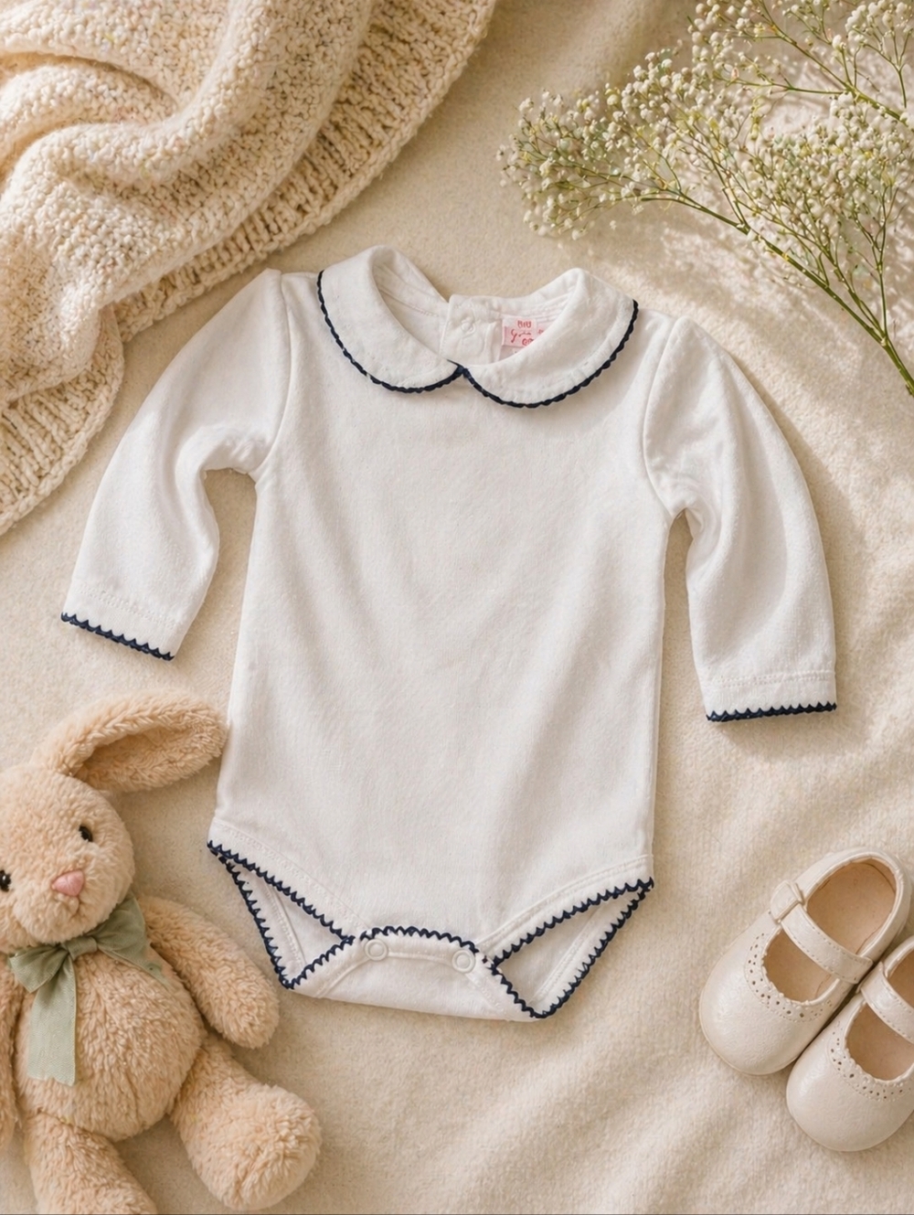 La Coqueta Peter Pan Collar Bodysuit | Navy Trim Classic Baby
